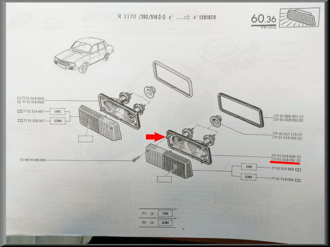 Stadslicht unit links (Seima) – Renault 12 Gordini - Alpine A310 – OEM 7701018051 – NOS