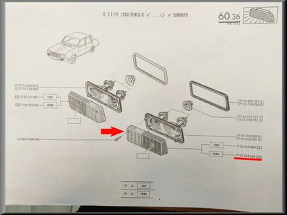 Réflecteur de feu de position gauche (Seima) – Renault 12 Gordini - Alpine A310 – OEM 7701018056 – NOS