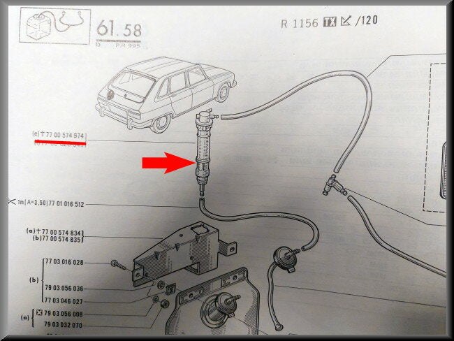 Pompe lave-glace arrière – Renault 16 TX (premier type) – OEM 7700744974