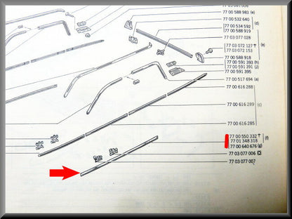 Chroom strip kokerbalk  – Renault 12 – OEM 7701348318 (New Old Stock) – NOS