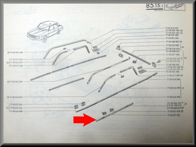 Chroom strip kokerbalk  – Renault 12 – OEM 7701348318 (New Old Stock) – NOS