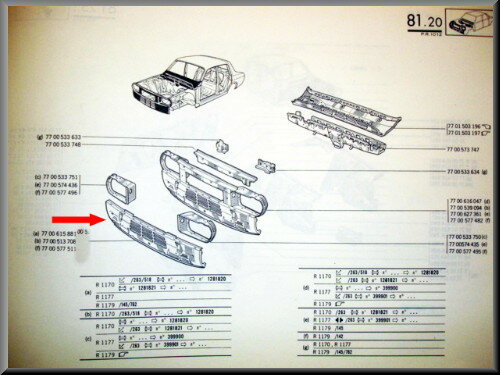 Tôle inférieure face avant – Renault 12 – OEM 7700615881 – NOS
