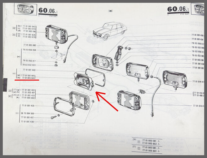 Spotlight reflector – Renault 16 TS – OEM 7701005601