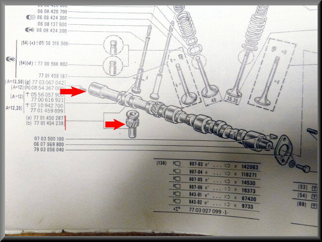 Arbre à cames avec pignon d'allumage – Renault 16 – Réf. OEM 7701450287 – NOS