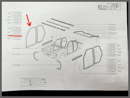 Door seal front right (brown-black) – Renault 12 – OEM 7700621062 (New Old Stock) – NOS