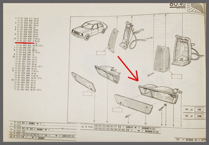 Unité clignotant gauche (Seima) – Renault 14 – OEM 7701021581 – NOS