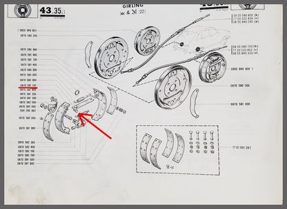 Bevestigings-pal remschoengaffel / pen handremhevel aan remschoenen 
 – Renault 16 – Renault 12 - Renault diverse - OEM 0870581100