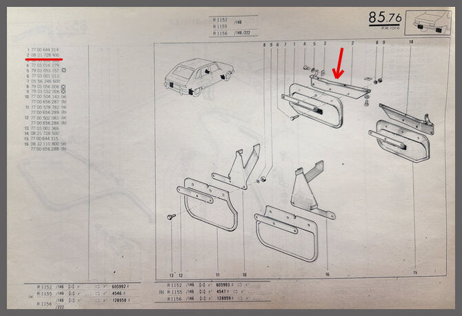Support de bavette avant gauche – Renault 16 – OEM 0821728400 – NOS
