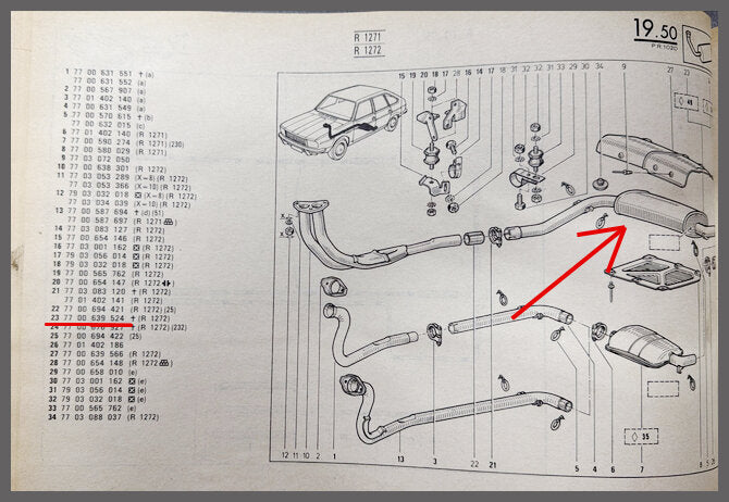 Uitlaat demper – Renault 20 – Renault 30 - OEM 7700639524 – NOS