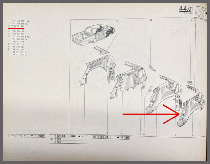 Binnenscherm achterzijde links – Renault 20 – Renault 30 - OEM 7700571391 – NOS