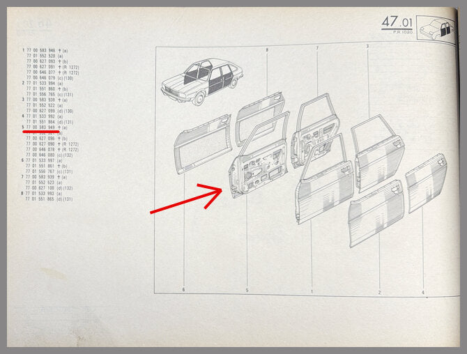 Portier voorzijde rechts – Renault 20 – Renault 30 - OEM 7700583949 – NOS