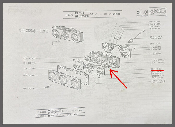 Tableau de bord voltmètre – Renault 12 – OEM 7701015867 – NOS