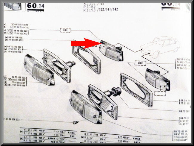 Knipperlicht rechts (Wit) – Renault 16 L, TL, TS – OEM 0855616600a – NOS