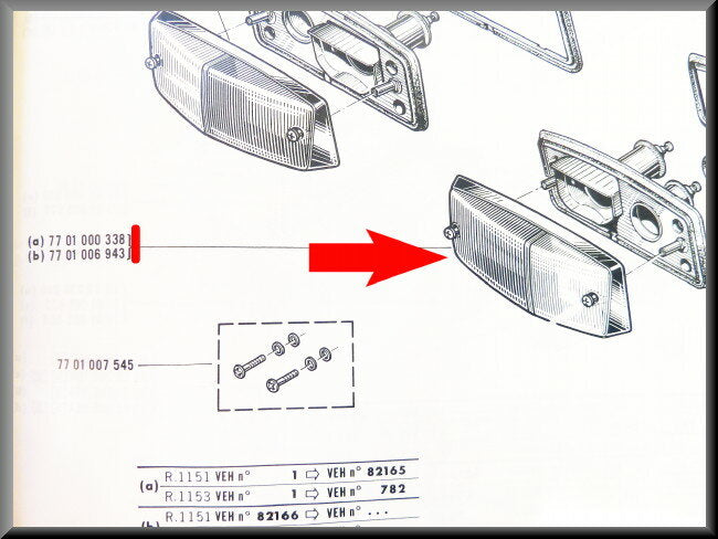Clignotant avant gauche (blanc avec cerclage chromé) – Renault 16 – OEM 7701006943b - 7701013451 – NOS