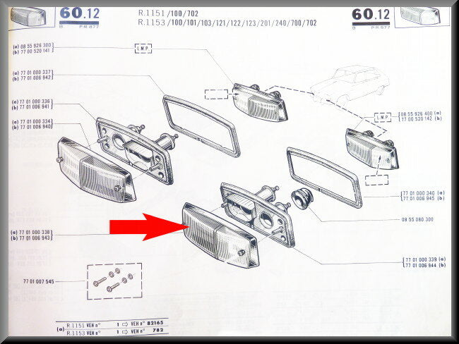 Clignotant avant gauche (blanc avec cerclage chromé) – Renault 16 – OEM 7701006943b - 7701013451 – NOS