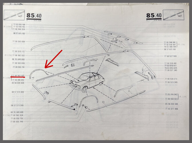 Bord supérieur aile avant droit – Renault 16 – OEM 7700562025 – NOS
