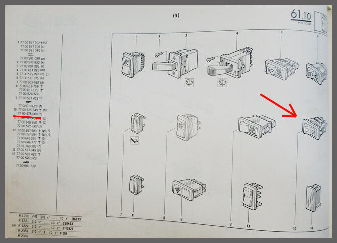 Schakelaar mistlamp (met oranje licht) – Renault 4 – Renault 5 - Renault 12 - OEM 7700675060