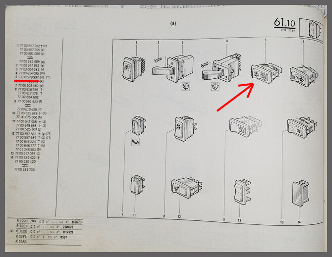 Interrupteur d'essuie-glace arrière – Renault 4 – Renault 5 – OEM 7700579997 – NOS