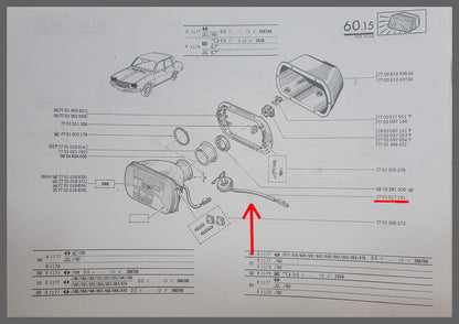 Kabel met stekkers en afdichtrubber koplamp (Kangeroo) – Renault 12 – Renault 15 - Renault 16 - OEM 7701017151 – NOS
