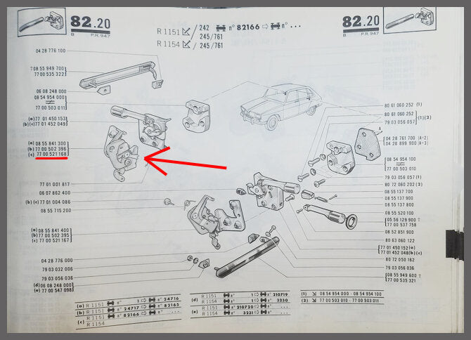 Slot bevestingingsplaat achterzijde rechts – Renault 16 – OEM 7700521168 – NOS
