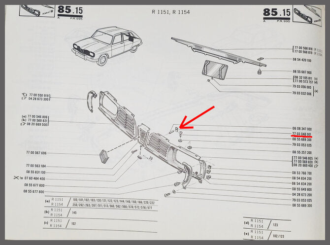 Plaque de fixation (M6) – Renault 16 – OEM 7703048001 – NOS