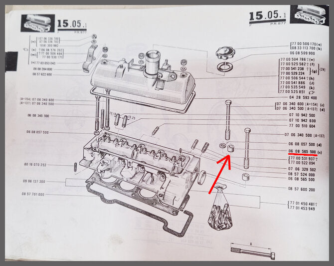 Entretoise vis de culasse – Renault 16 – OEM 0608565500