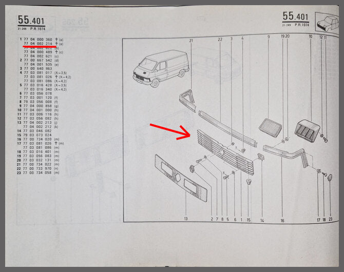 Calandre – Renault Trafic – OEM 7704002214 – NOS