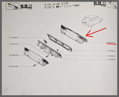 Verre éclairage de plaque d'immatriculation – Renault 6 – OEM 7700503035 – NOS