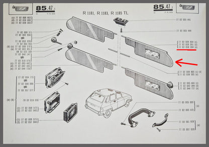 Pare-soleil droit avec miroir – Renault 6 – OEM 7702038304 – NOS