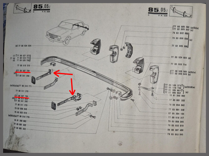 Support de pare-chocs arrière gauche et droit – Renault 12 – OEM 7700507708 – NOS
