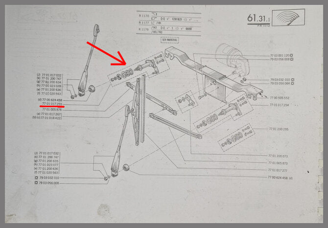 Ruitenwisser as rechts (SEV Marchal) – Renault 12 – OEM 7701017255