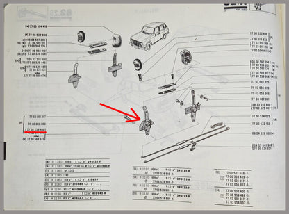 Bediening deurslot achter rechts – Renault 6 - Renault 12 – OEM 7700525448 – NOS