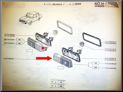 Stadslicht reflector rechts geel wit SEIMA – Renault 12 – OEM 7701349010
