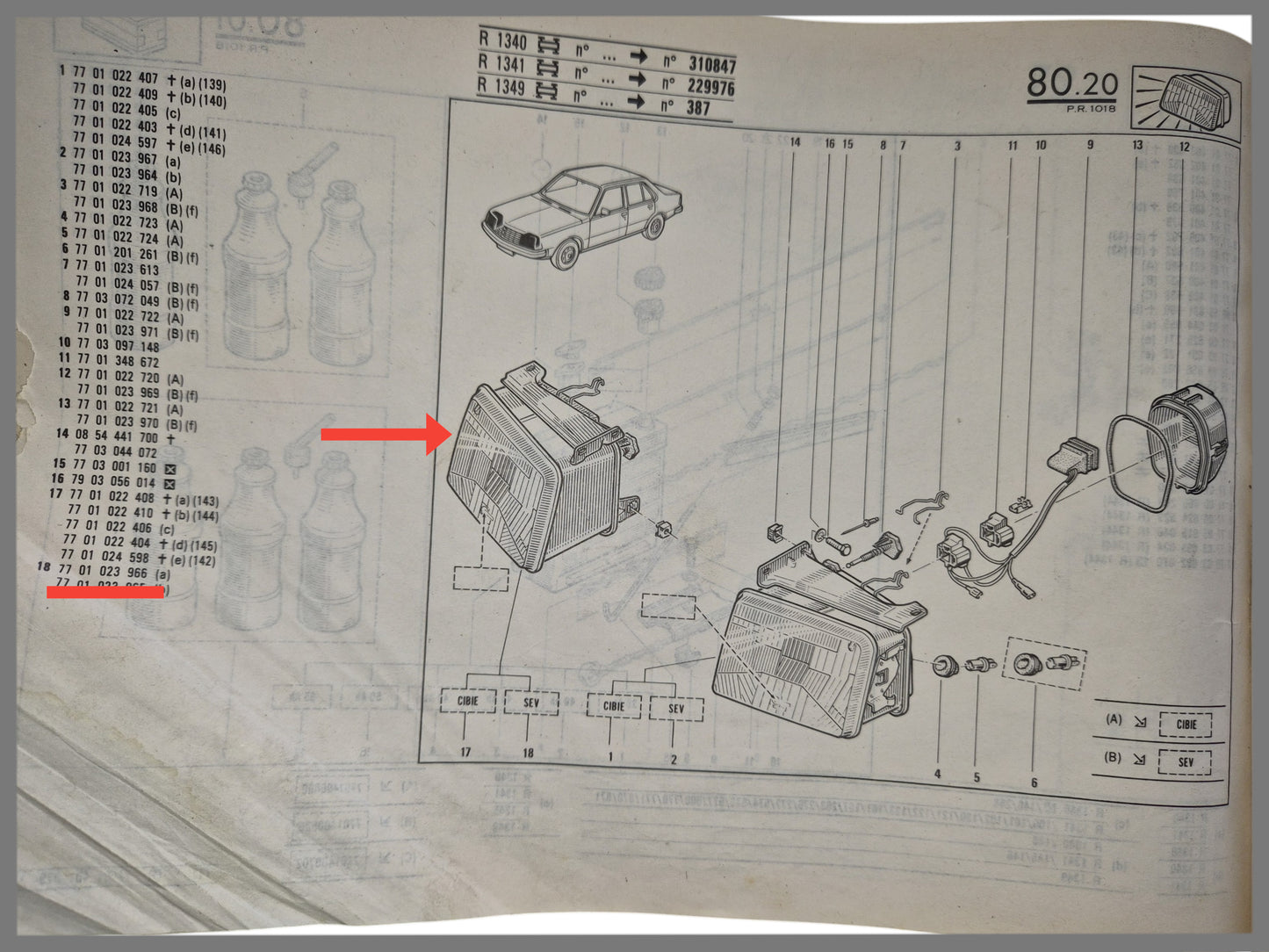 Headlight right - Renault 18 - OEM 7701023966