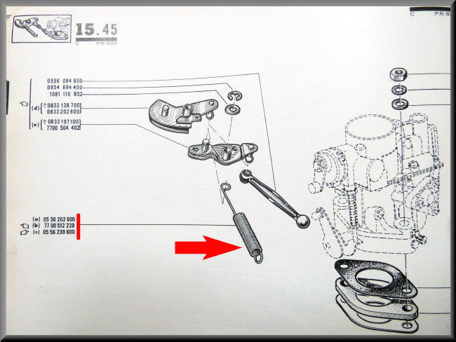 Spring for throttle cable to carburetor – Renault 16 L (1150) – OEM 0556202600