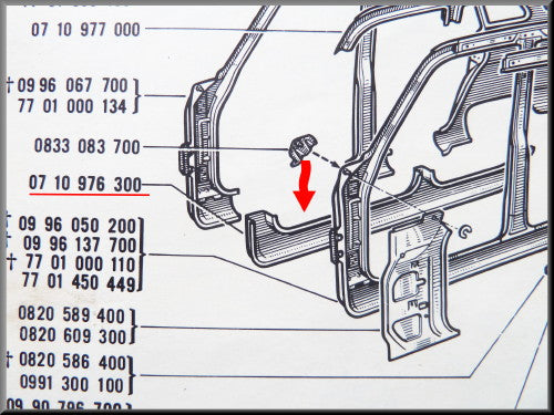 Kokerbalk rechts – Renault 16 – OEM 0710976300