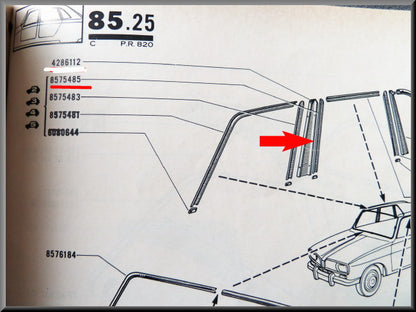 Chrome strip door rear right (next to B-pillar) – Renault 16 – OEM 0857548500 – Used