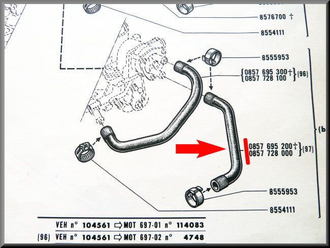 Carburettor coolant hose – Renault 16 L (1150) – OEM 0857728000