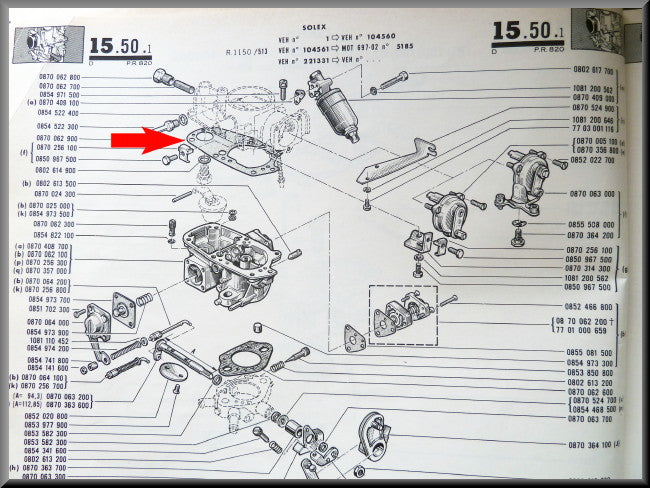 Carburetor lid gasket Solex – Renault 16 L (1150) – OEM 0870062900
