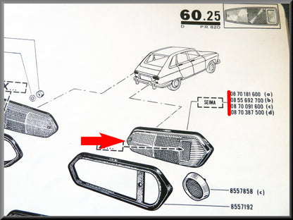 Unité de feu arrière droit complète – Renault 16 – OEM 0870181600