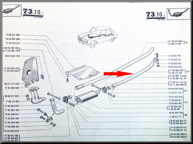 Middenpijp – Renault 16 TS, TX (type 1) - OEM 7700502259