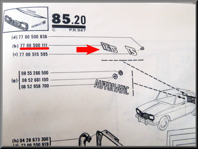 Embleem – Renault 16 TS – OEM 7700500111