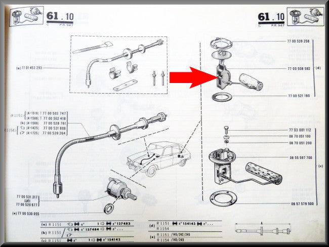 Jauge de réservoir de carburant – Renault 16 – OEM 7700508592