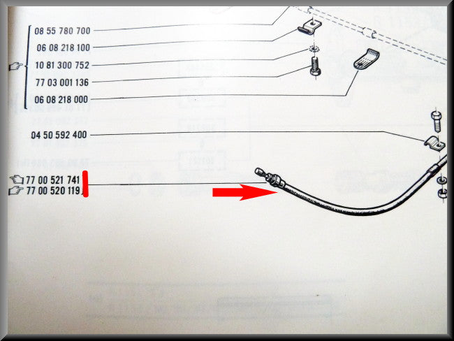 Câble de frein à main pour frein à main à gauche du volant – Renault 16 (1965-1974) – OEM 7700521741