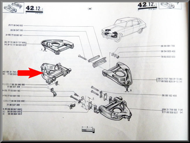Bras inférieur de suspension droit – Renault 16 – OEM 7700530028