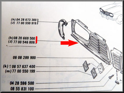 Grill rechts  – Renault 16 TL, TS – OEM 7700546806