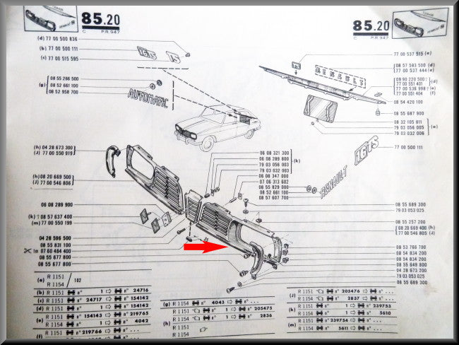 Grill links – Renault 16 TL, TS – OEM 7700546805
