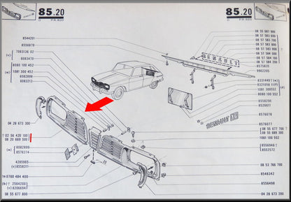 Calandre droite – Renault 16 - 1150 – OEM 0820669500