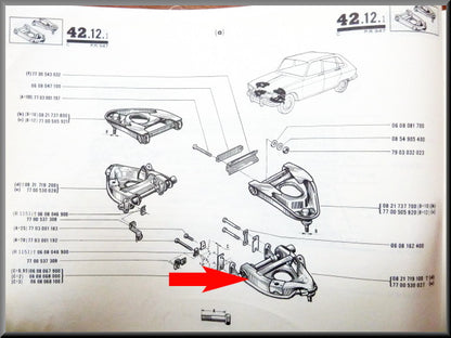 Bras inférieur gauche (Hors: 250,00 € consigne pour échange standard) – Renault 16 – OEM 7700530027