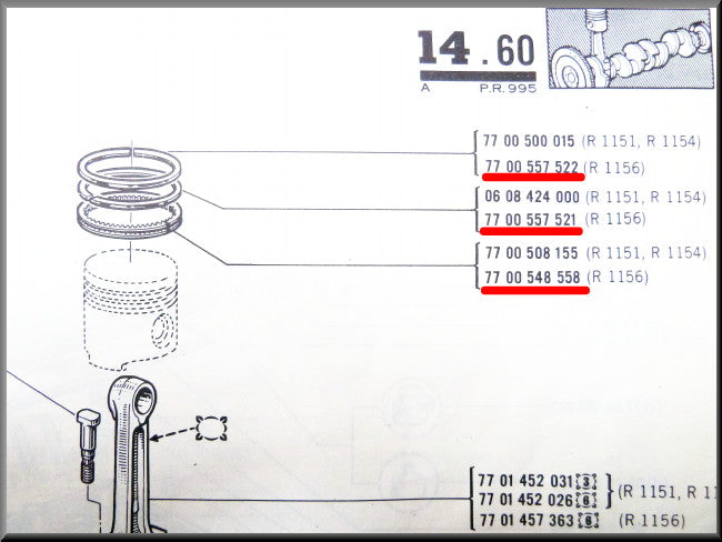 Piston rings set (79 mm) – Renault 16 TX – OEM 7700557522 / 7700557521 / 7700548558